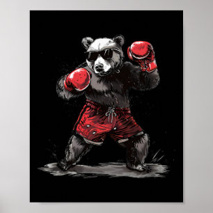 Affiche Amateur de boxe ours gants de boxe kickboxing drôl