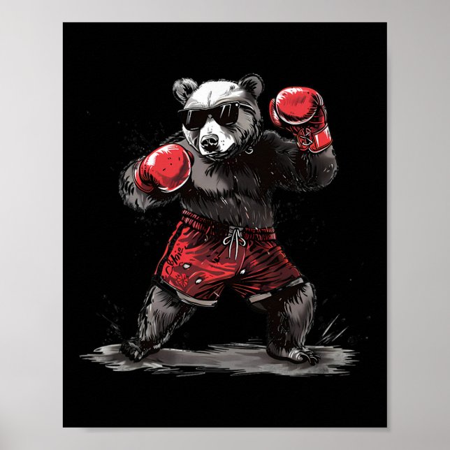 Affiche Amateur de boxe ours gants de boxe kickboxing drôl (Devant)