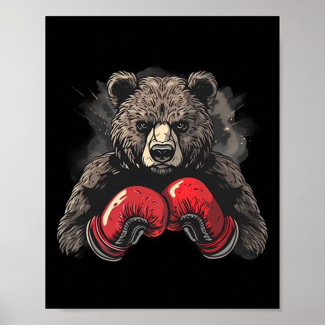 Affiche Amateur de boxe ours gants de boxe kickboxing drôl (Devant)