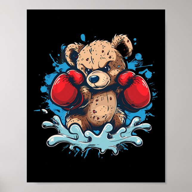Affiche Amateur de boxe ours gants de boxe kickboxing drôl (Devant)