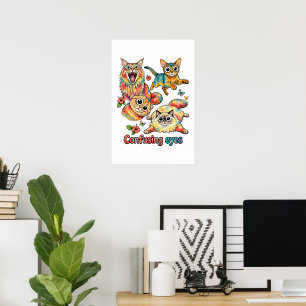 Affiche Amateur de chat Fun Le quatuor curieux du chat, Ch