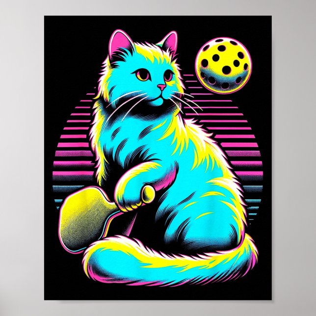 Affiche Amateur de chat pickleball rétro - félin de sport  (Devant)