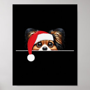 Affiche Amateur de chien Papillon Chapeau de Noël drôle de