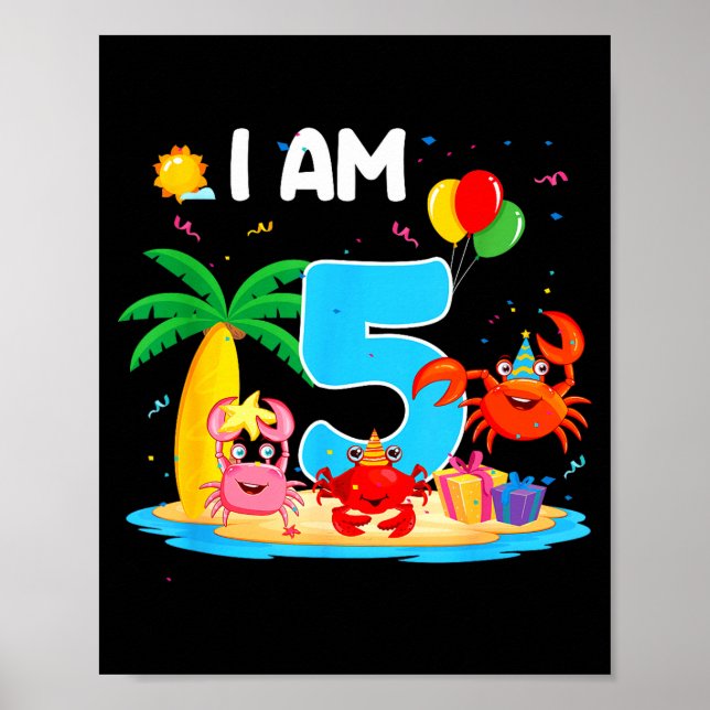Affiche amateur de crabes de 5 ans thème crabe 5ème plage  (Devant)