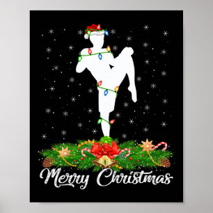 Affiche Amateur de kickboxing Chapeau de Père Noël assorti