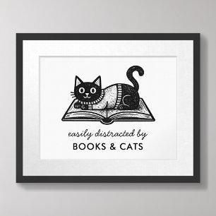 Affiche Amateur de livres Chat noir Citation drôle