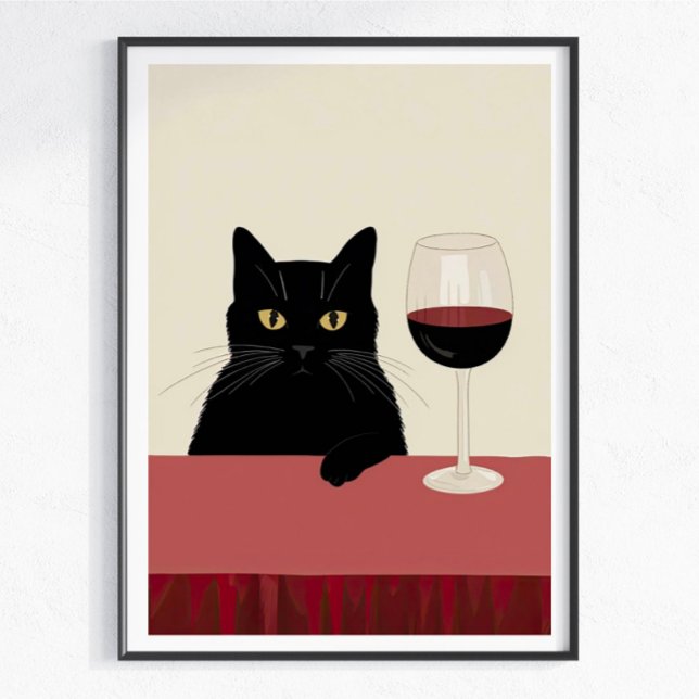 Affiche Amateur de vin Chat Noir Drôle (Créateur téléchargé)