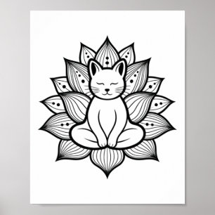 Affiche Amateur de yoga méditation fleur de lotus chat ser