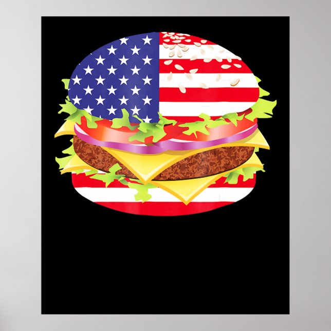 Affiche Amateurs de barbecue | Hamburger USA Drapeau 4 jui (Devant)