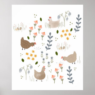 Affiche Amateurs de poulet Ferme Animaux Plutôt Floral