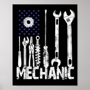 Affiche Amateurs mécaniques   Mechanic USA Drapeau
