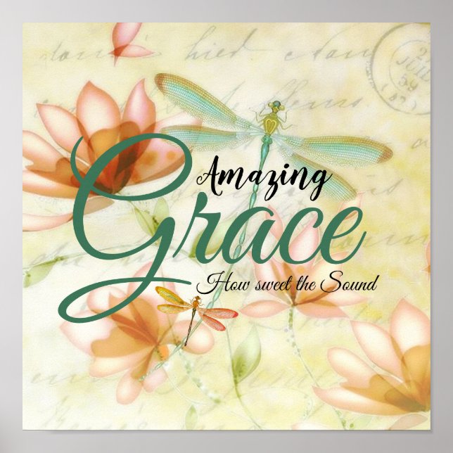 Affiche Amazing Grace Fleurs et libellule   (Devant)