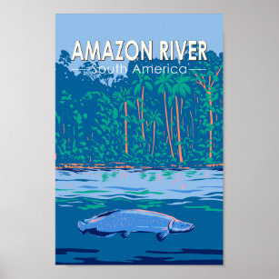 Affiche Amazon River Amérique du Sud Voyage Art Vintage