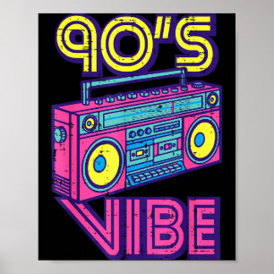 Affiche Ambiance 90 Boom Box Radio Amateur de Musique Rétr