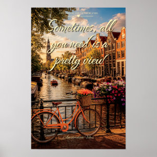 Affiche Ambiance Amsterdam Canal Bicyclette Tulipes Art Sc
