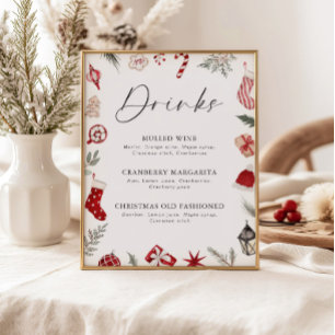 Affiche Ambiance d'aquarelle Festive Cadre Noël Boissons