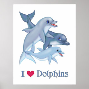 Affiche Ambiance familiale des dauphins nager