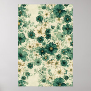 Affiche Ambiance florale romantique vert et blanc