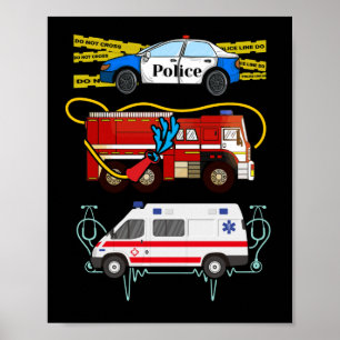 Affiche Ambulance de camions de police premiers intervenan