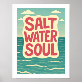 Affiche Âme d'eau salée Rétro Plage Océan Typographie Côte