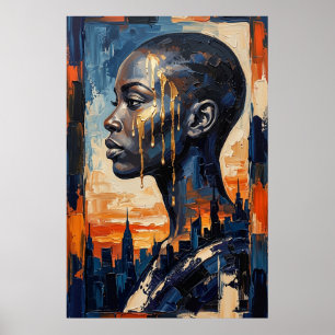 Affiche Âme Urbaine Moderne Femme Noire Ciel de la Ville