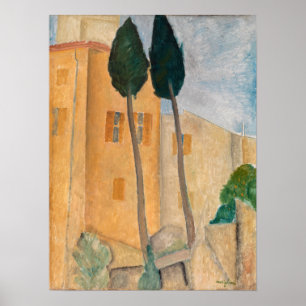 Affiche Amedeo Modigliani - Cyprès et maisons à Cagnes