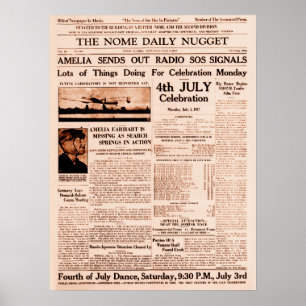 Affiche Amelia Earhart disparue page complète journal 1937