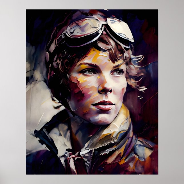 Affiche Amelia Earhart peinture à l'huile originale Imprim (Devant)