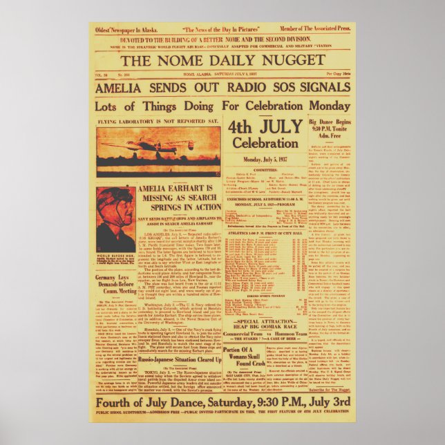 Affiche Amelia Earhart Sends Out Radio Sos Sepia 1937 Post (Devant)