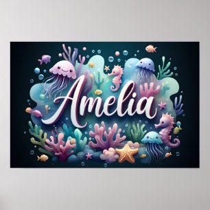 Affiche Amelia Ocean Nursery Animaux sous-marins