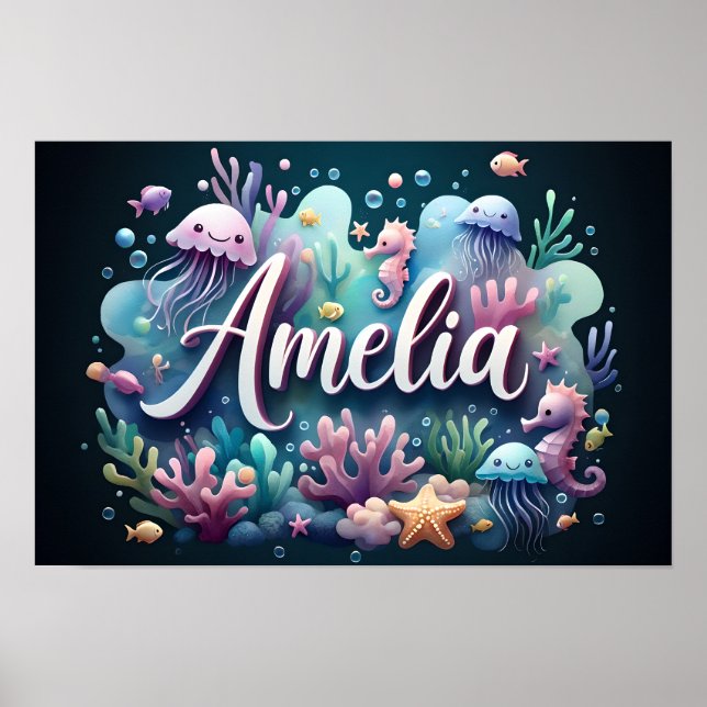 Affiche Amelia Ocean Nursery Animaux sous-marins (Devant)