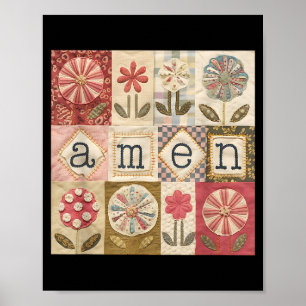 Affiche Amen Patchwork Fleur Joyeuses Pâques Jésus Chrétie