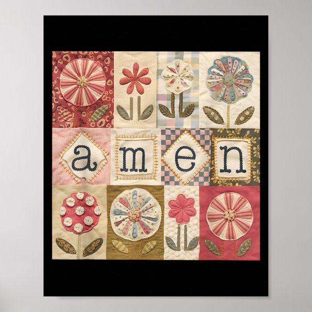 Affiche Amen Patchwork Fleur Joyeuses Pâques Jésus Chrétie (Devant)