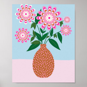 Affiche Aménagement Fleur En Vase Rose Et Bleu Floral