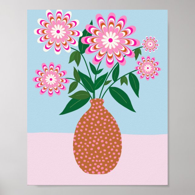 Affiche Aménagement Fleur En Vase Rose Et Bleu Floral (Devant)