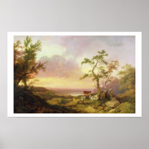 Affiche Aménagez en parc avec les bétail et le paysan,