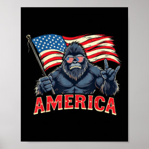 Affiche America Bigfoot Sasquatch Juillet 4 Usa Drapeau Ro