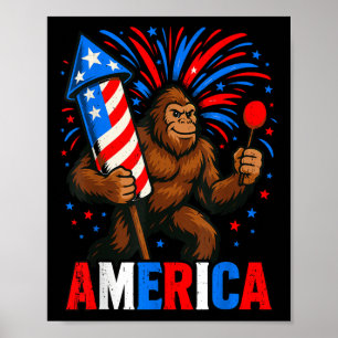 Affiche America Bigfoot Usa Firework Patriotic Sasquatatch