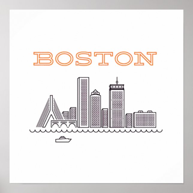Affiche America Boston City Skyline, Boston Ma Us Skyline (Devant)