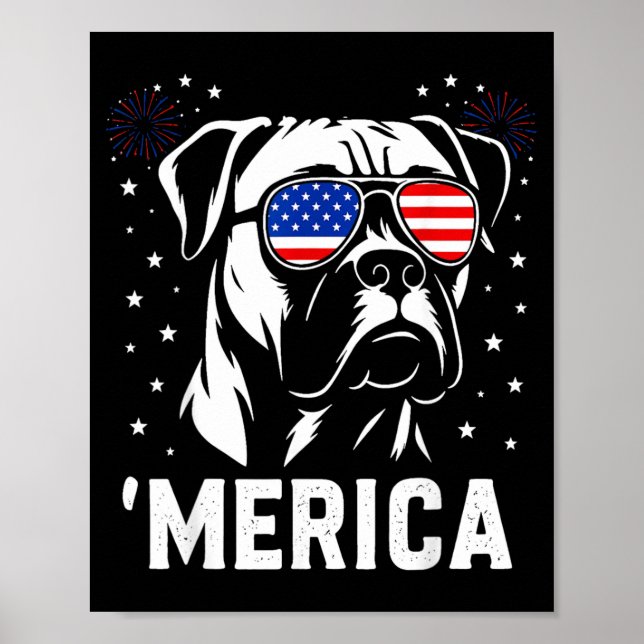 Affiche America Boxer Dog Drapeau Américain Célibataires P (Devant)