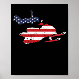 Affiche America flag motoneige États-Unis hiver