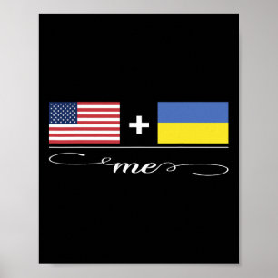 Affiche Américain + Ukrainien = Moi Drapeaux États-Unis et