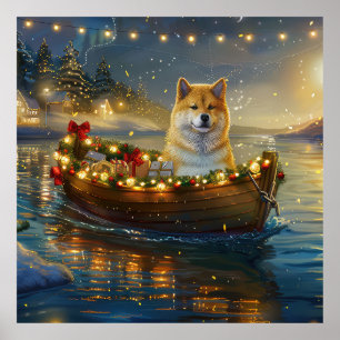 Affiche American Akita Christmas Festive Voyage