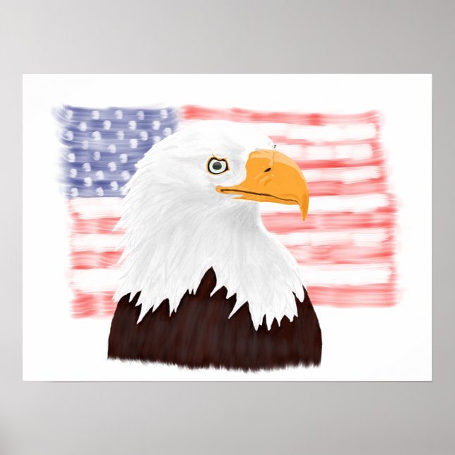 Affiche American Bald Eagle and Flag - blanc transparent. (Devant)