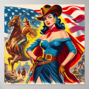 Affiche American Cowgirl Pin-up