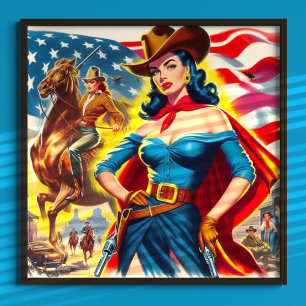 Affiche American Cowgirl Pin-up