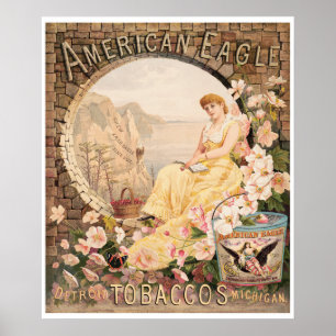 Affiche American Eagle Chewing Tobacco 1885 Publicité