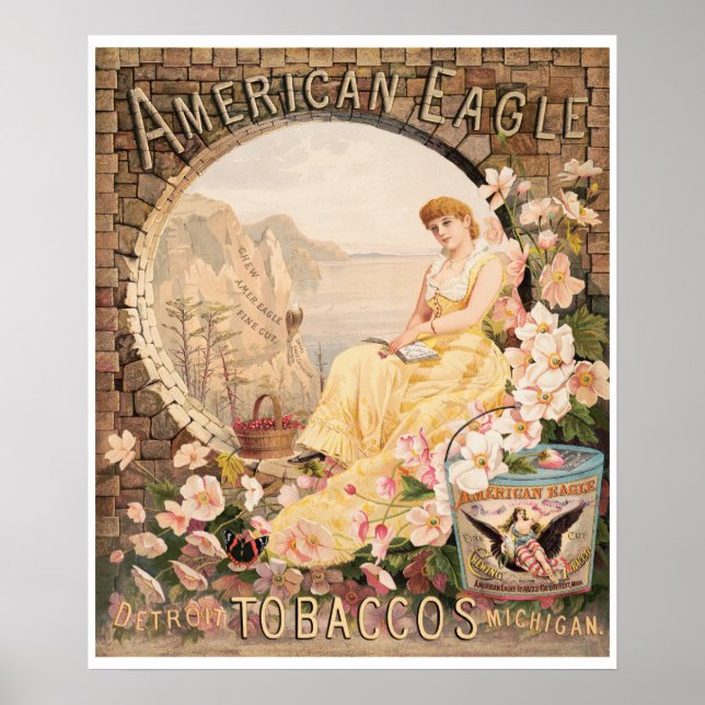 Affiche American Eagle Chewing Tobacco 1885 Publicité (Devant)