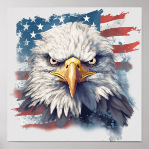 Affiche American Eagle sur le drapeau américain
