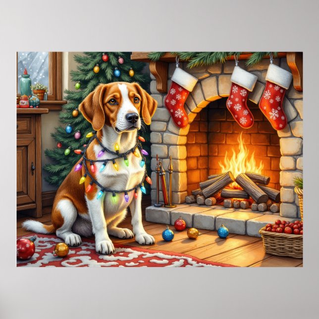 Affiche American English Foxhound Christmas Lights  (Devant)